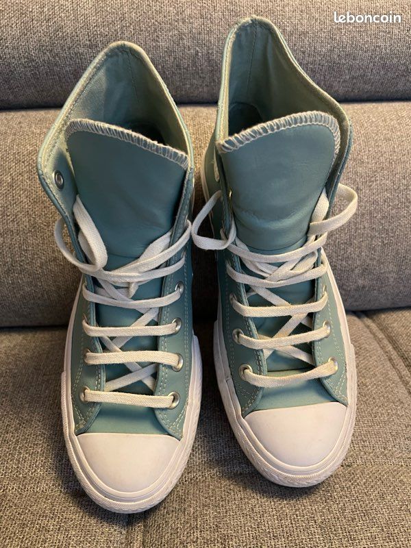 Converse plate-forme cuir véritable bleu turquoise 39 Chaussures