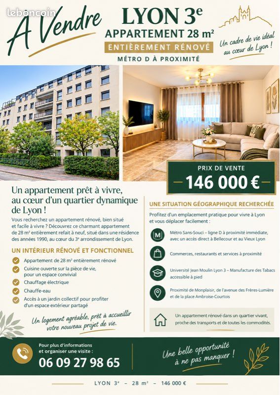 Appartement 1 pièce 28 m² · à Lyon · 28 m² · 146 000 €