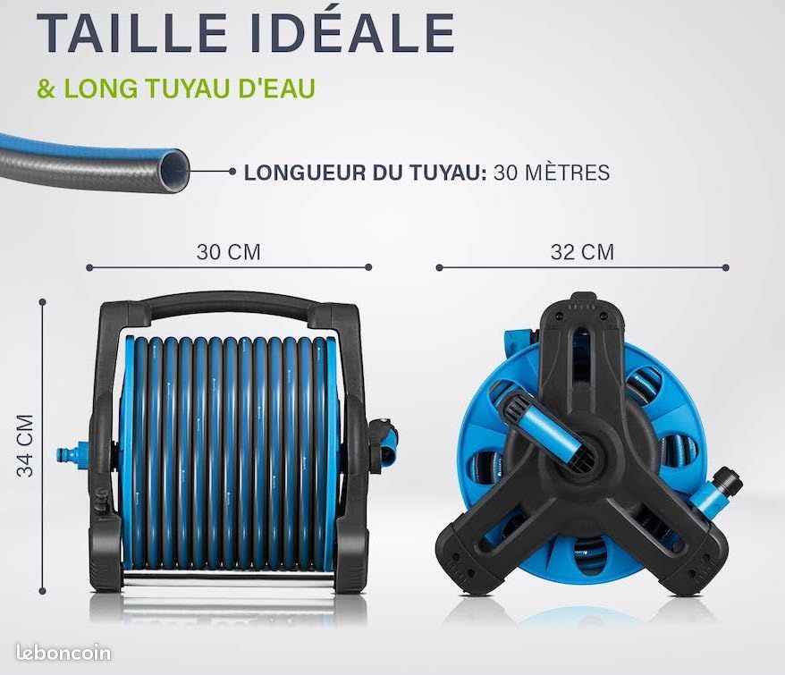 Enrouleur de tuyau avec 30m + 2m de tuyau et pommeau multifonction - enrouleur de tuyau mobile avec support mural, buse - Ø extérieur du tuyau : 16 mm - Neuf – Livraison gratuite en Europe ⭐⭐⭐ (image 4)