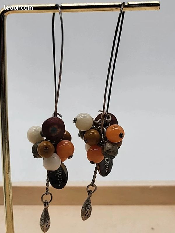 Boucles d oreilles C cile et Jeanne perles multicolores m tal patin style boh me vintage - Montres Bijoux
