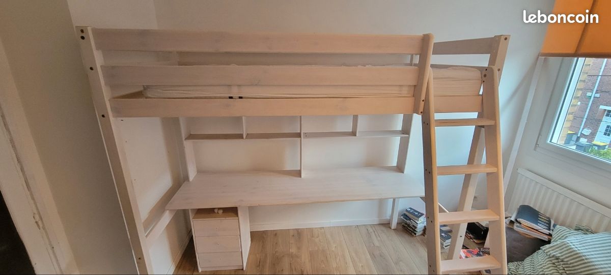 Lit mezzanine BLOOM 190x90 cm + bureau intégré – Blanc – Bon État (image 7)