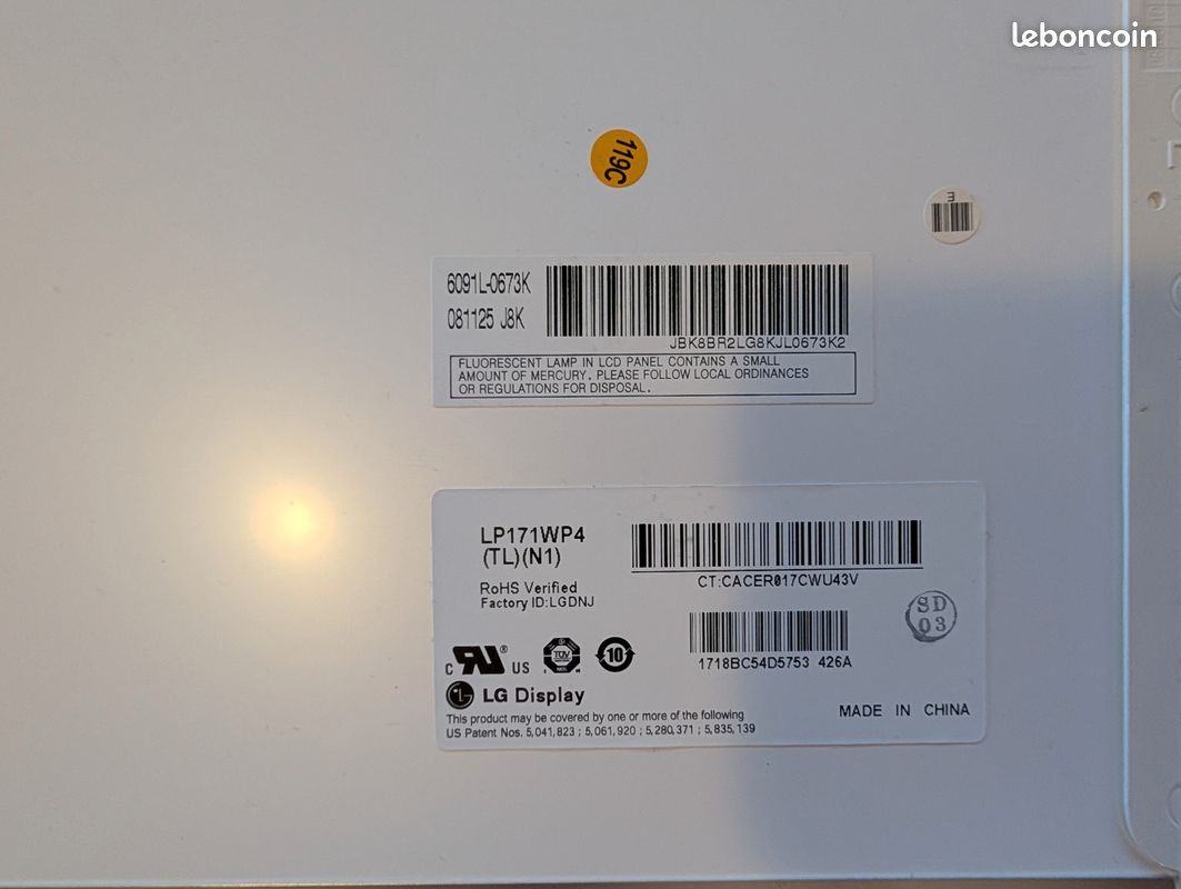 Dalle écran LCD LED type LG Display LP125WH2(TL)(E1) 12.5 1366x768
