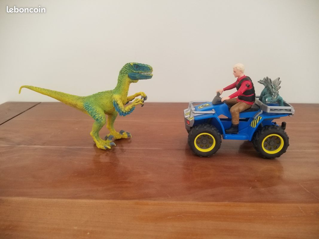 Figurine Schleich - Fuite En Quad Face Au Vélociraptor - Échelle 1:24 - Ref 41466