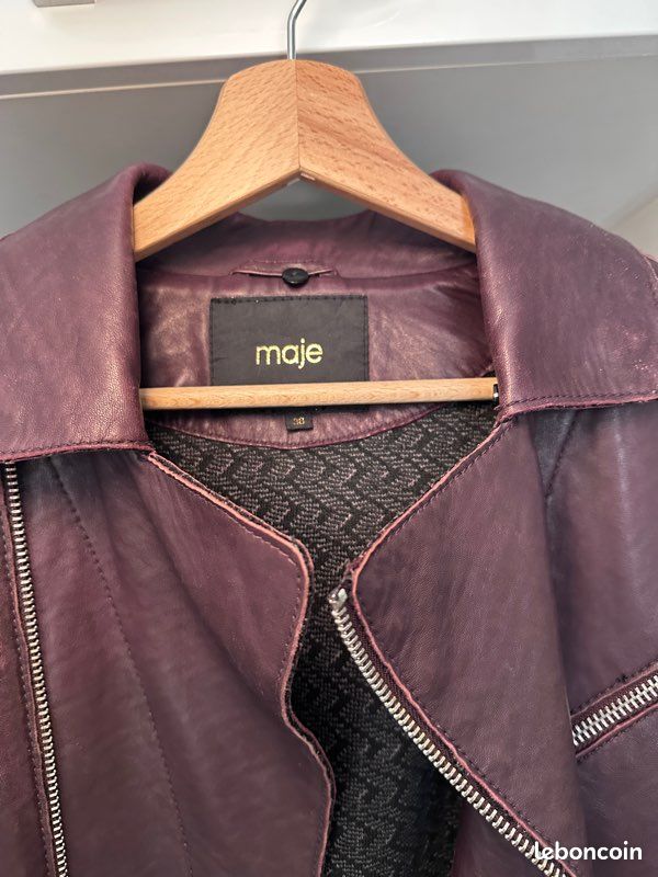 Veste cuir MAJE taille 36 bordeaux Vêtements