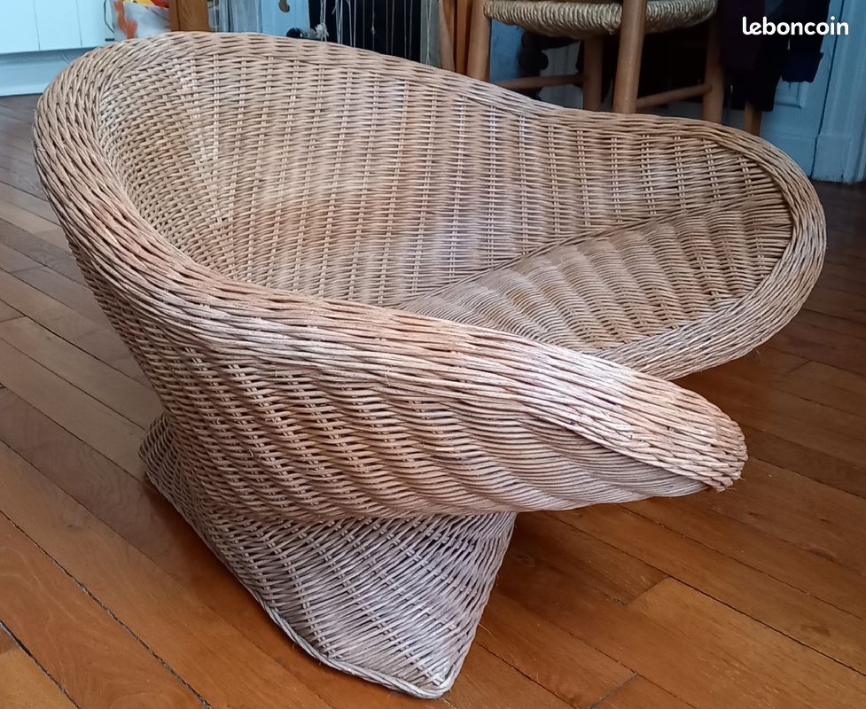 Fauteuil lotus yoga osier rotin vintage (image 1)