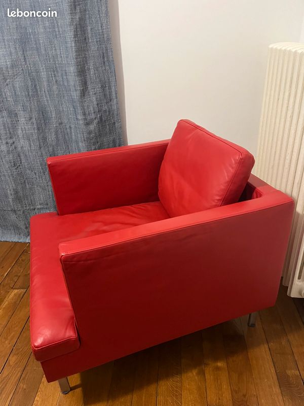 Fauteuil stricto sensu Didier Gomez en cuir rouge (image 1)