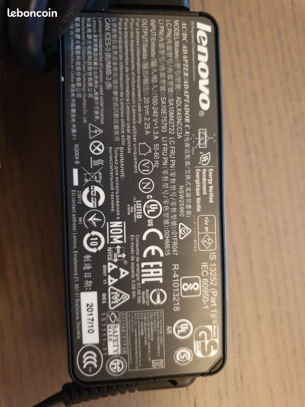 Original Lenovo ADLX45NCC3 ADLX45NCC3A Chargeur Adaptateur 65W (image 1)