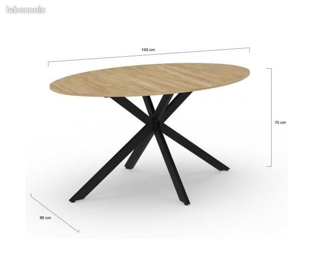 Table à Manger Ovale 150 cm – Plateau Effet Bois & Pied Araignée en Métal Noir – Style Industriel Loft – 8 Personnes (image 2)
