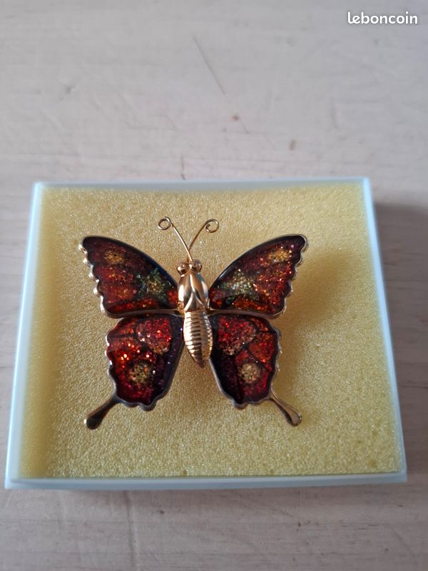 Ancienne broche décor papillons, Auriège, vintage