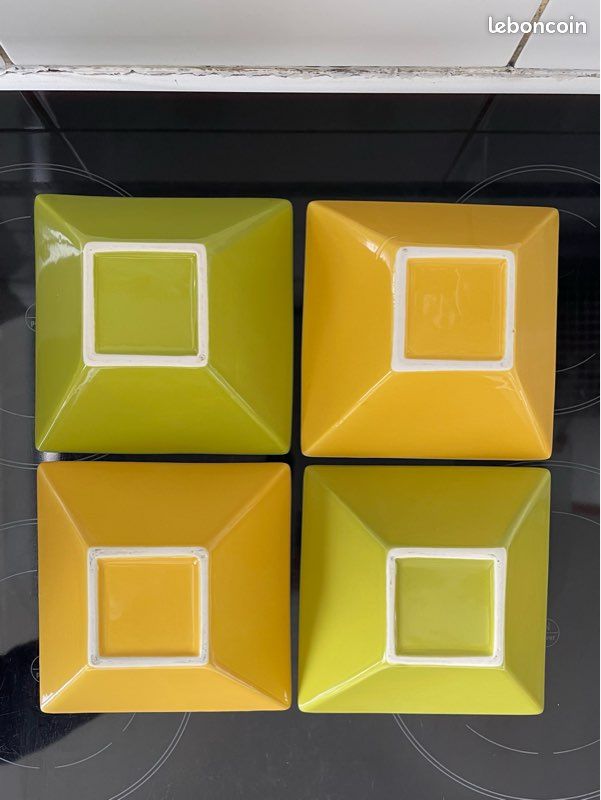 Bols carrés jaunes et verts 15 cm x 4 (image 4)