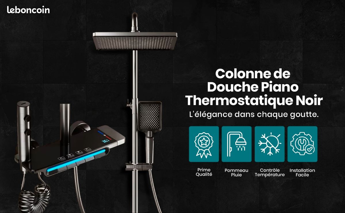 Ensemble De Robinet De Douche Thermostatique Noir, Pomme De Douche à Effet Pluie En Acier Inoxydable Avec Douchette à Main, Système De Douche Mural, Mitigeur De Douche De Bain, 40,6 Cm