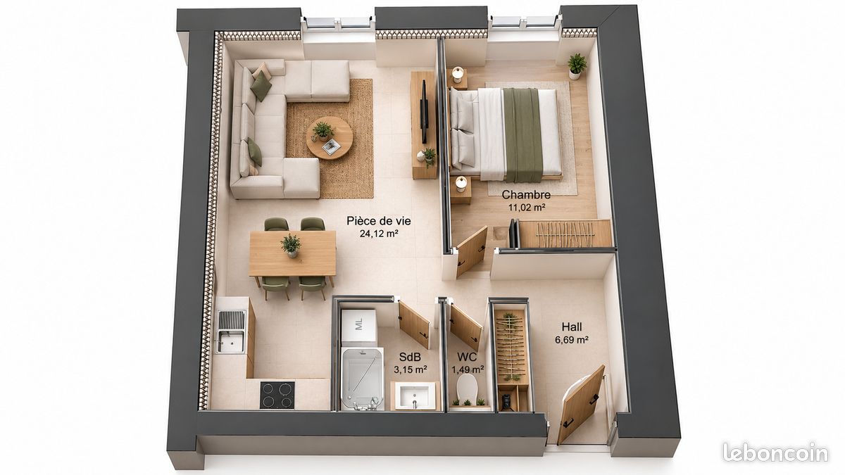 Appartement 2 pièces 47 m² · à Grézieu-la-Varenne · 47 m² · 140 000 €