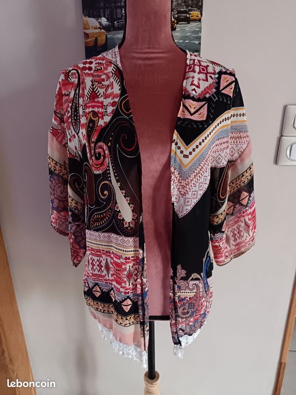 Veste Cardigan Femme F&F – Taille 8 – Noir Et Blanc – Coton – Occasion