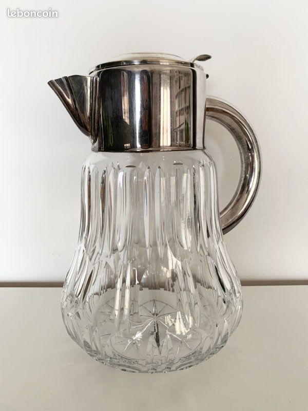 Importante carafe en cristal et métal argenté (image 1)