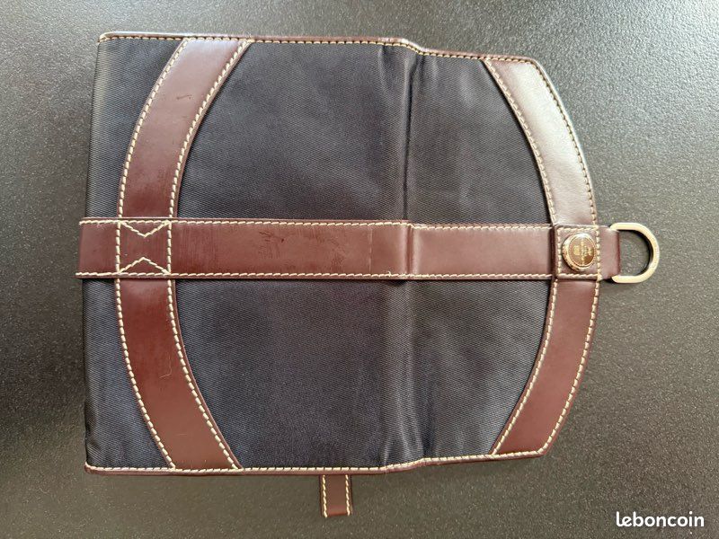 Portefeuille compagnon LANCEL Paris – toile noire & cuir marron (image 3)