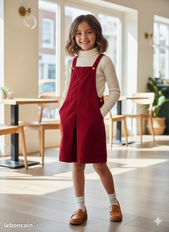 Robe Salopette Fille IKKS Taille 12 - Bleu, Motif à Carreaux, Longueur Genoux - Occasion Très Bon État