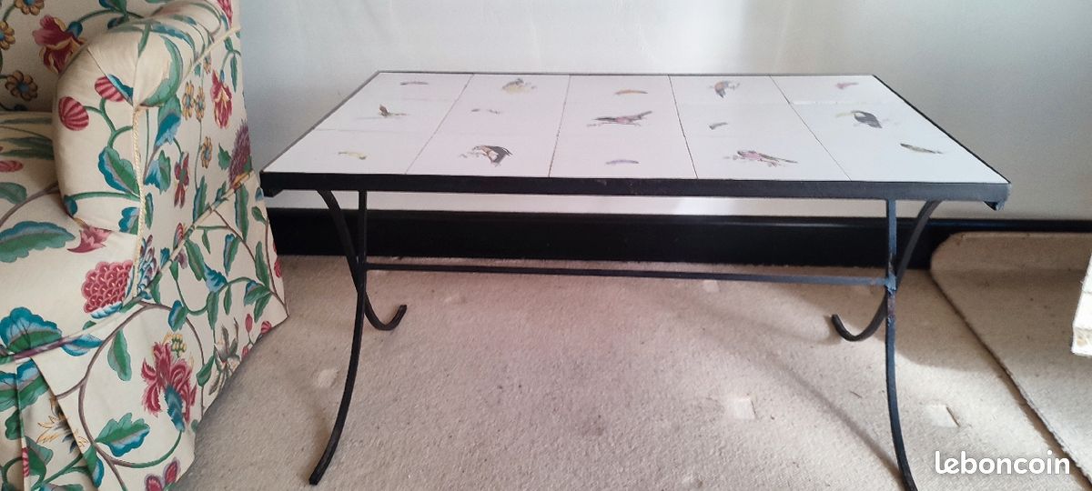 Table vintage carreaux motif oiseaux (image 5)