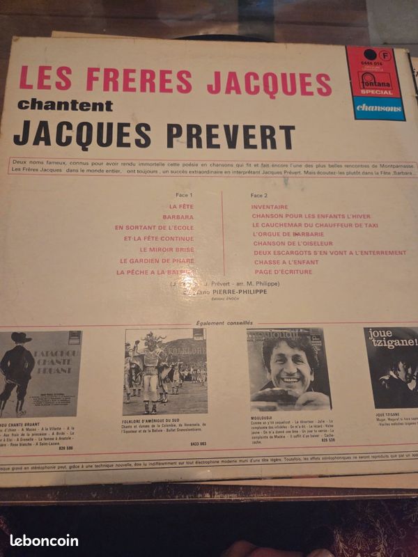 Vynile les frères Jacques chantent Jacques Prevert (image 2)