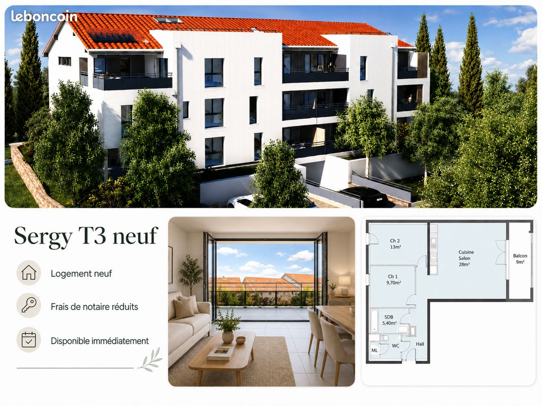 Appartement 3 pièces 66 m² · à Sergy · 66,5 m² · 375 000 €