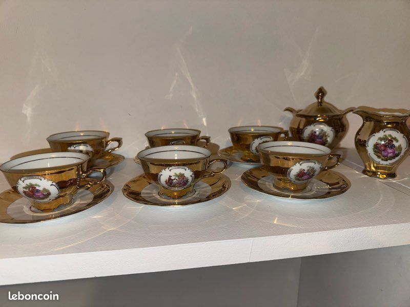 Service à Café En Porcelaine Bavaria - Thème Napoli Avec Dorures - Vintage Italien