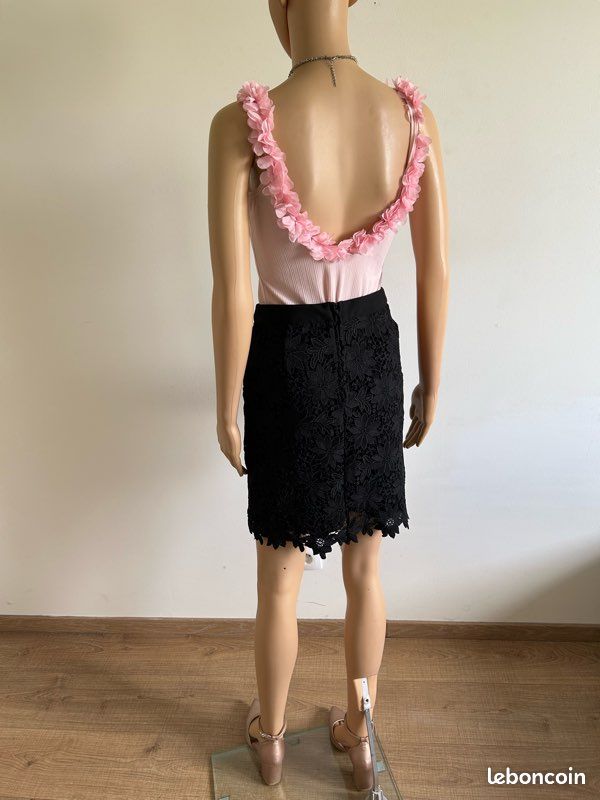 Jupe Noire Satinée Naf Naf Taille 34 (XS) - Style Superposée - Occasion Très Bon état (portée 1 Fois)