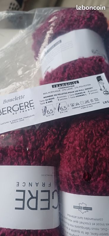 10 Pelotes De Laine Bouclée - Fabriqué En France - Coloris Framboise/rose - Aiguille 5/6