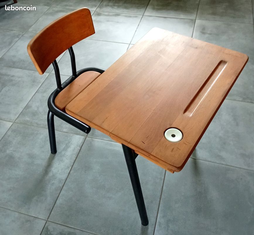Bureau d’écolier vintage en bois (image 3)