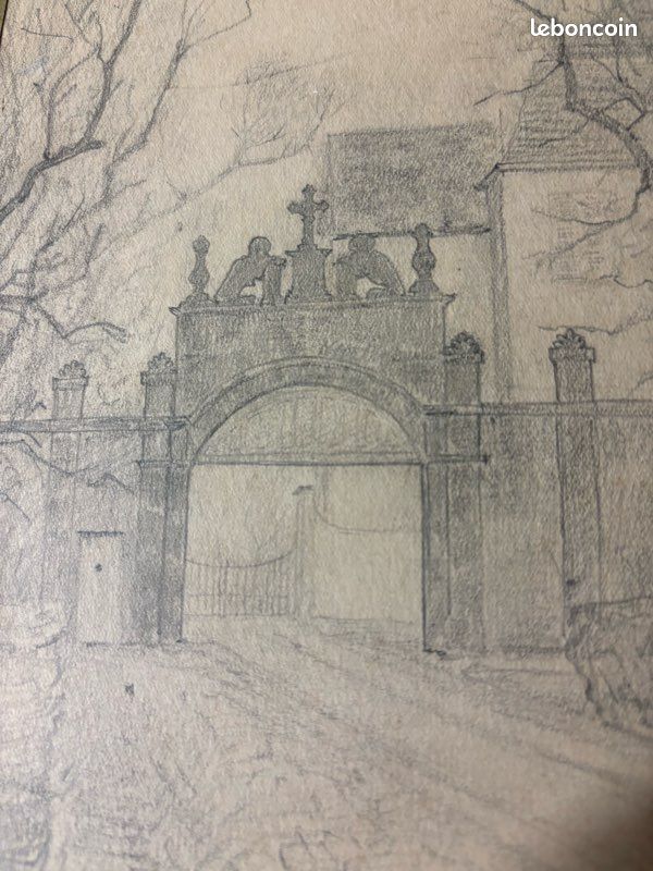 Becdelièvre : dessin du château signé L.V.le 26déc.1916 20,5x13cm (image 1)