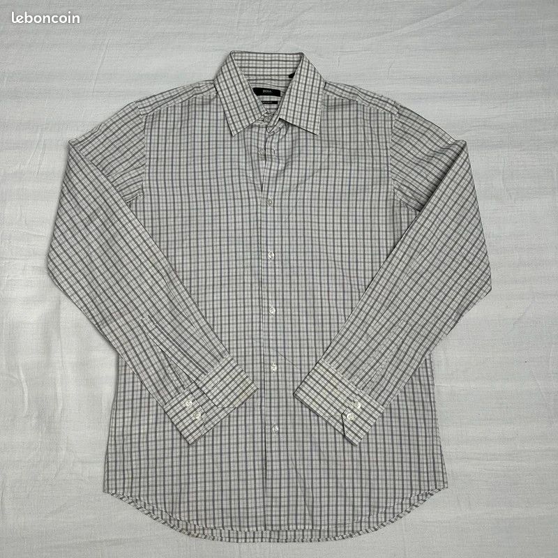 Chemise Hugo Boss À Carreaux blanc et violet, Taille M (41)
