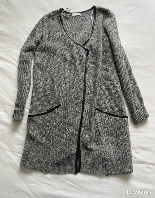 Long gilet chaud gris et noir taille M (image 2)