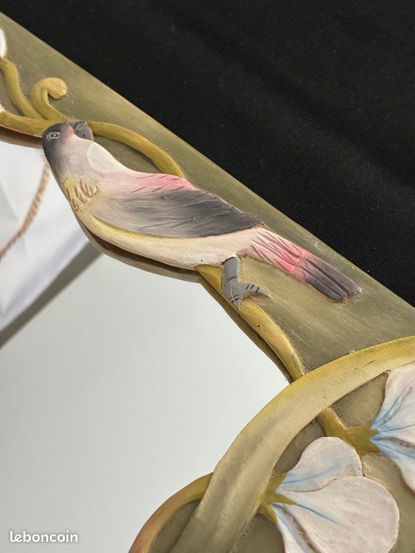 Miroir vintage en bois sculpté oiseau et fleurs (image 9)