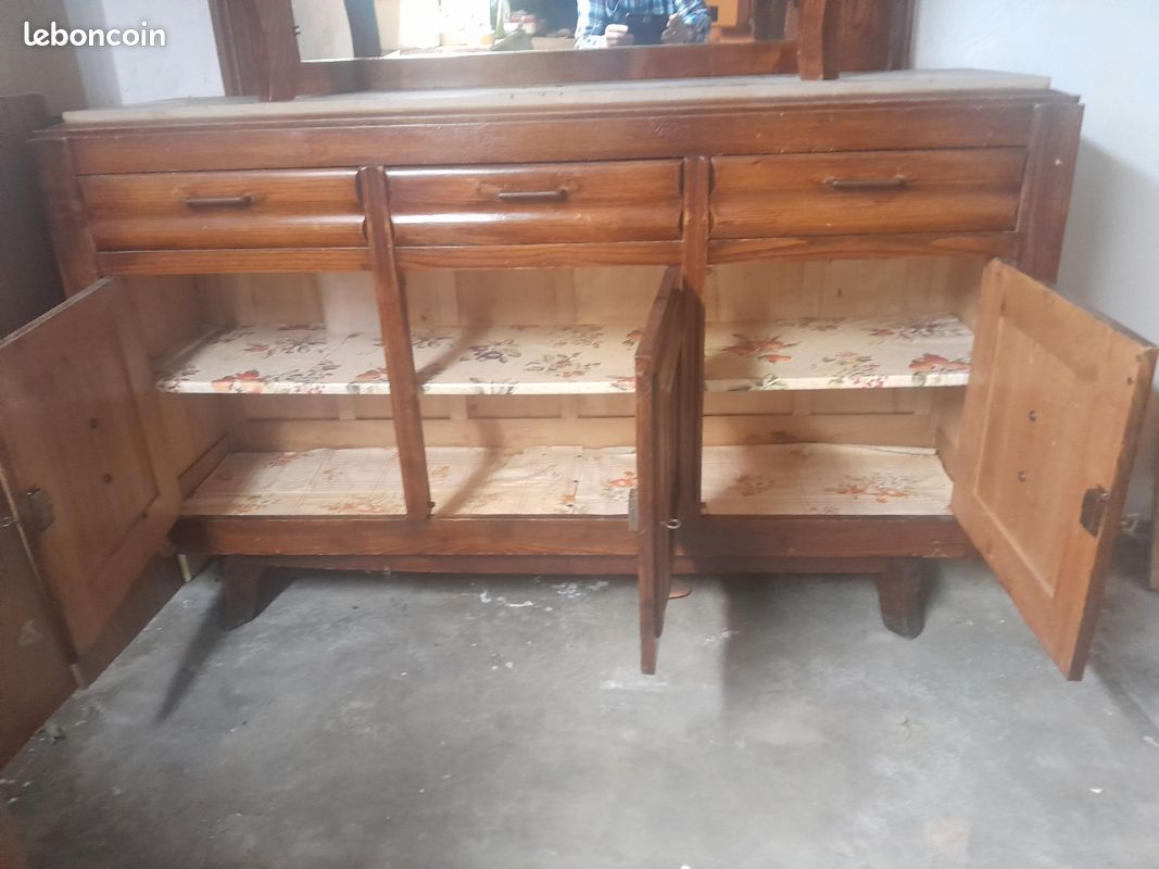 Ancien buffet de cuisine en 2 parties et plateau marbre (image 5)