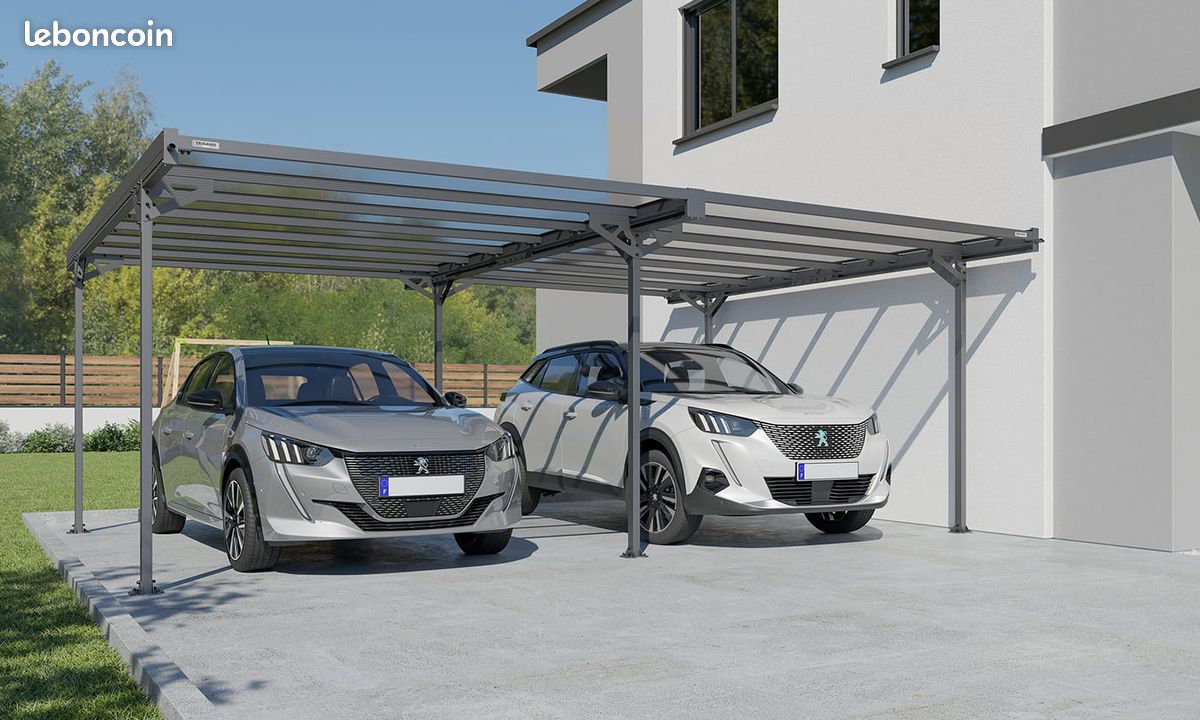 Carport aluminium 2 voitures - Toit monopente - Mistral Double (image 1)