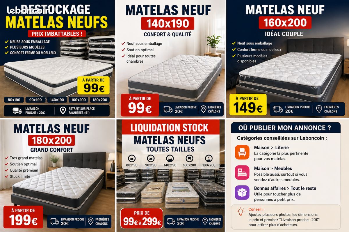 Matelas neufs toutes tailles dès 99 livraison possible (image 2)