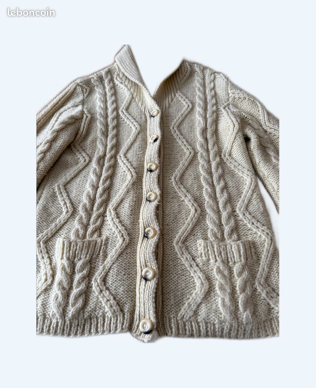 Veste En Laine Tricotée Main - Beige - Taille 44 - Style Caban Élégant Pour Femme