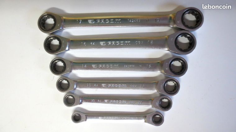 Lot De 3 Clés Polygonales à Cliquet FACOM 68B - Tailles 22/24, 17/19, 12/13 - Bon état