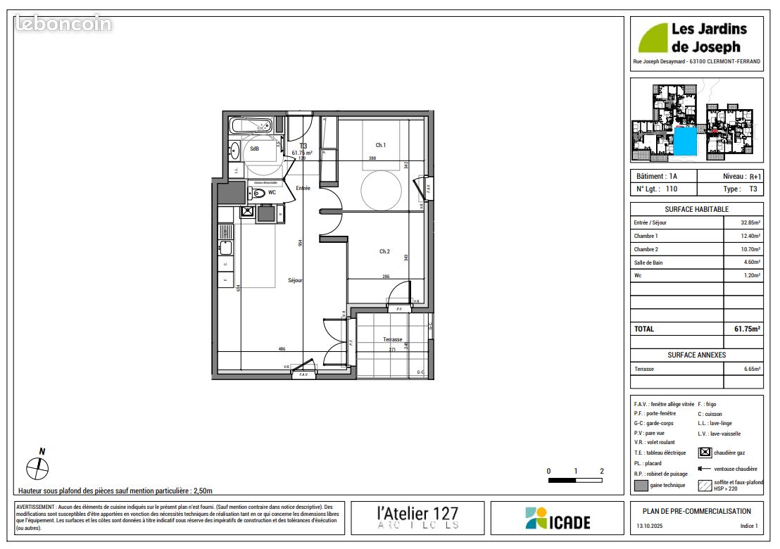 Appartement 3 pièces 62 m² · à Clermont-Ferrand · 61,8 m² · 160 500 €