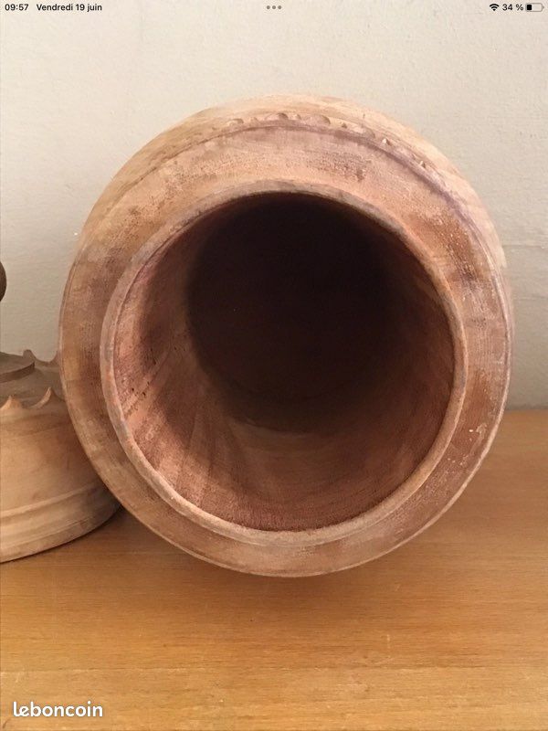 Grande Grolle en Bois Tourné Sculptée - H 40 cm (image 5)