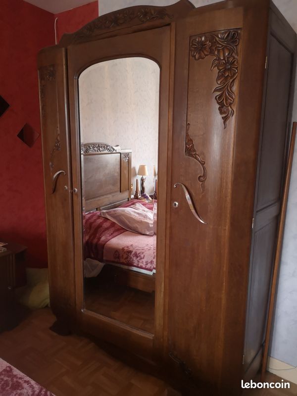 Chambre à coucher année 1930 armoire lit chevet (image 2)