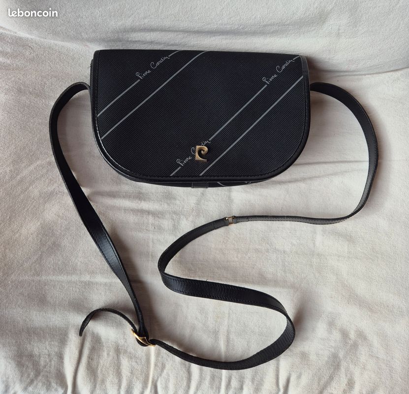 Sac Vintage Pierre Cardin En Cuir Véritable Noir - Sac à Main Porté épaule - Occasion