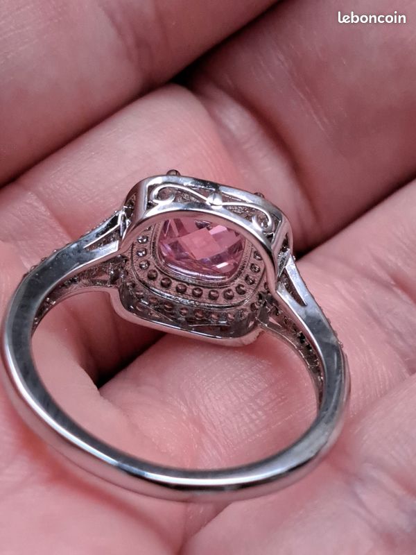 Bague Argent S925 Zircone rose brillante ,zircones blanc femme taille 62 (image 6)