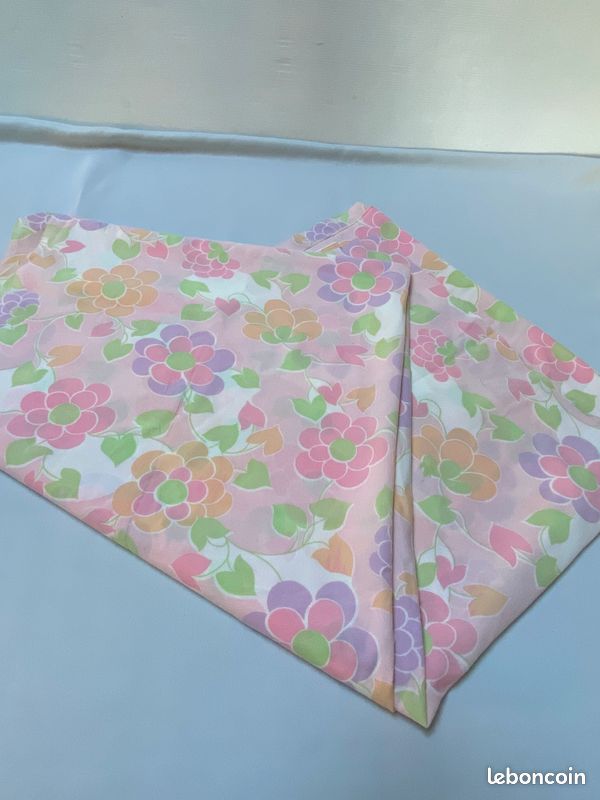 Coupon De Tissu Vintage à Petites Fleurs - Coton Finement Côtelé, 49 X 74 Cm, Neuf Ancien