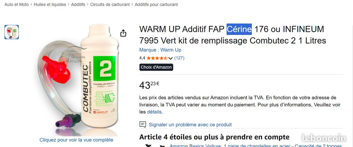 Crine additif FAP - quipement auto