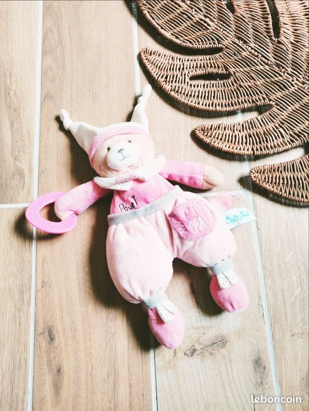 🐻Peluche doudou sensoriel Brioche P'tit chat rose et blanc marque