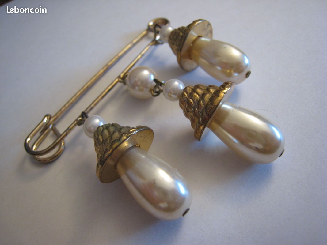 Broche Clips De Revers Vintage Années 1930 - Métal Doré - Très Bon état