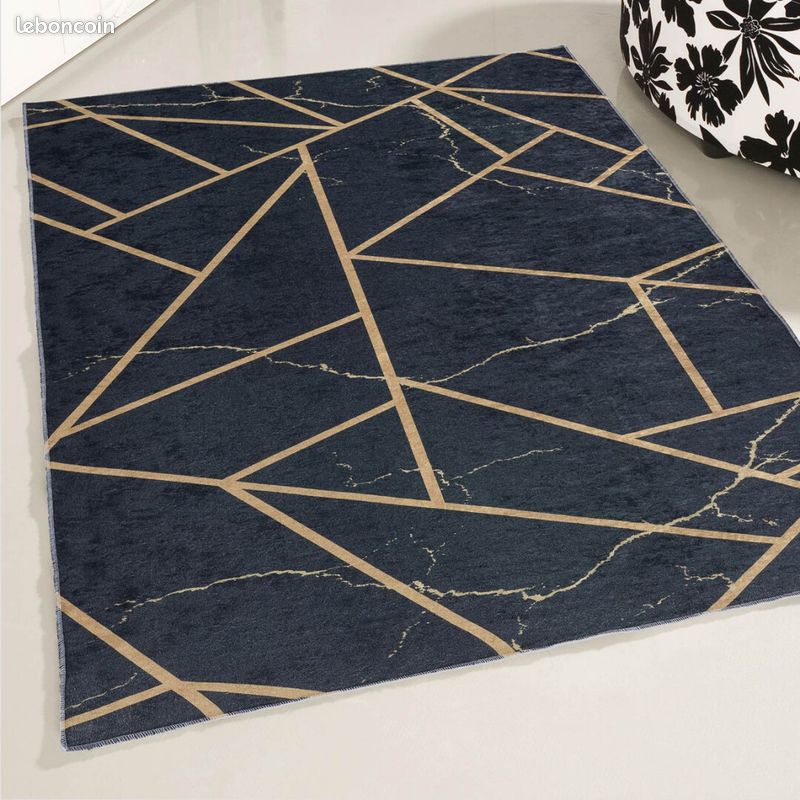 Tapis scandinave noir lavable en machine plat graphique Malines Noir 180x280 (image 2)