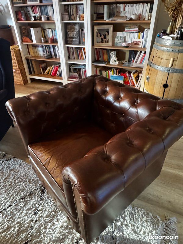 Fauteuil club chesterfield cuir pleine fleur (image 3)