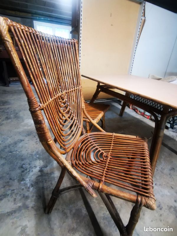 Table et 2 chaises rotin jardin (image 3)