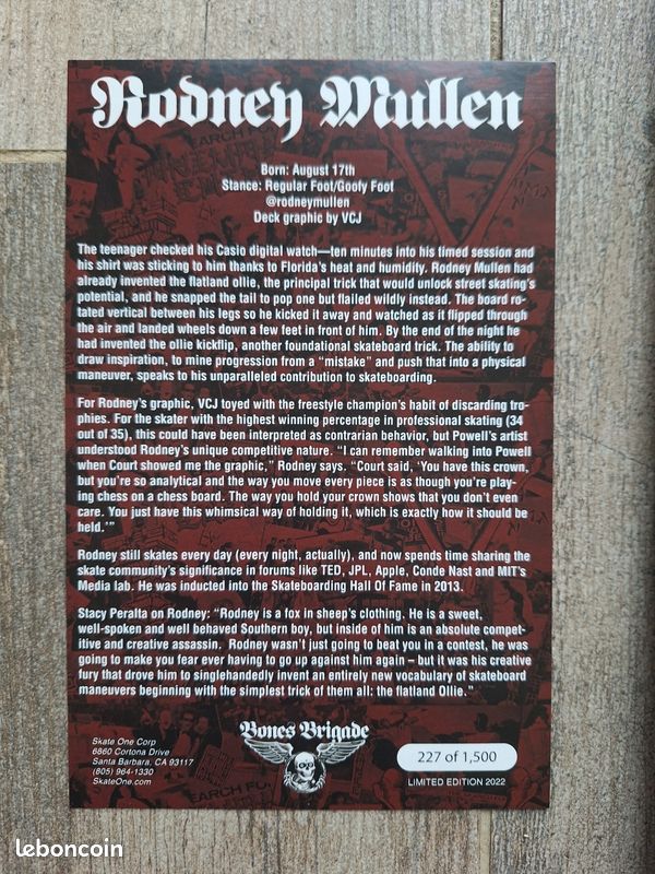 Planche Skate Powell Peralta Rodney Mullen Bones Brigade Series 1 – Neuve, Collector