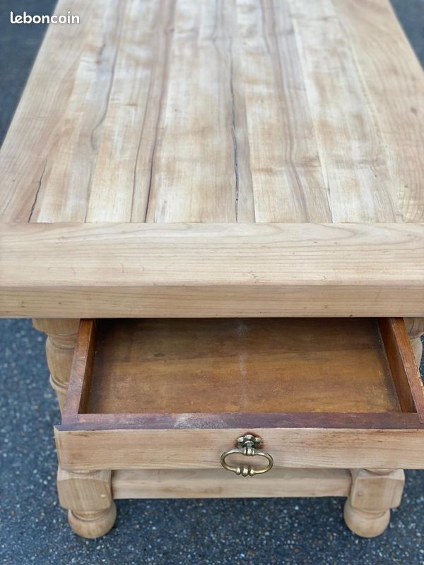 Table à manger de ferme rénovée en bois massif 200cm des années 50 (image 4)